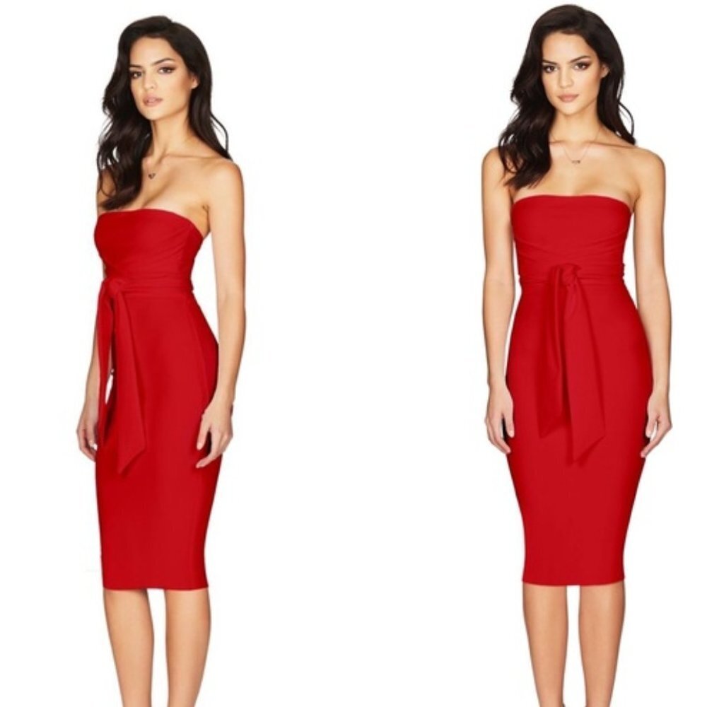 Revolve Nookie Royal Strapless Midi Dress Red Small NWT